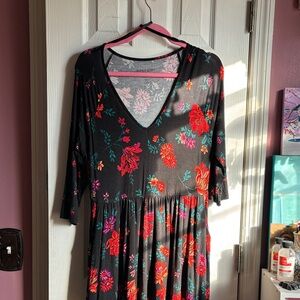 Torrid Black Dress with Red and Pink Floral Design